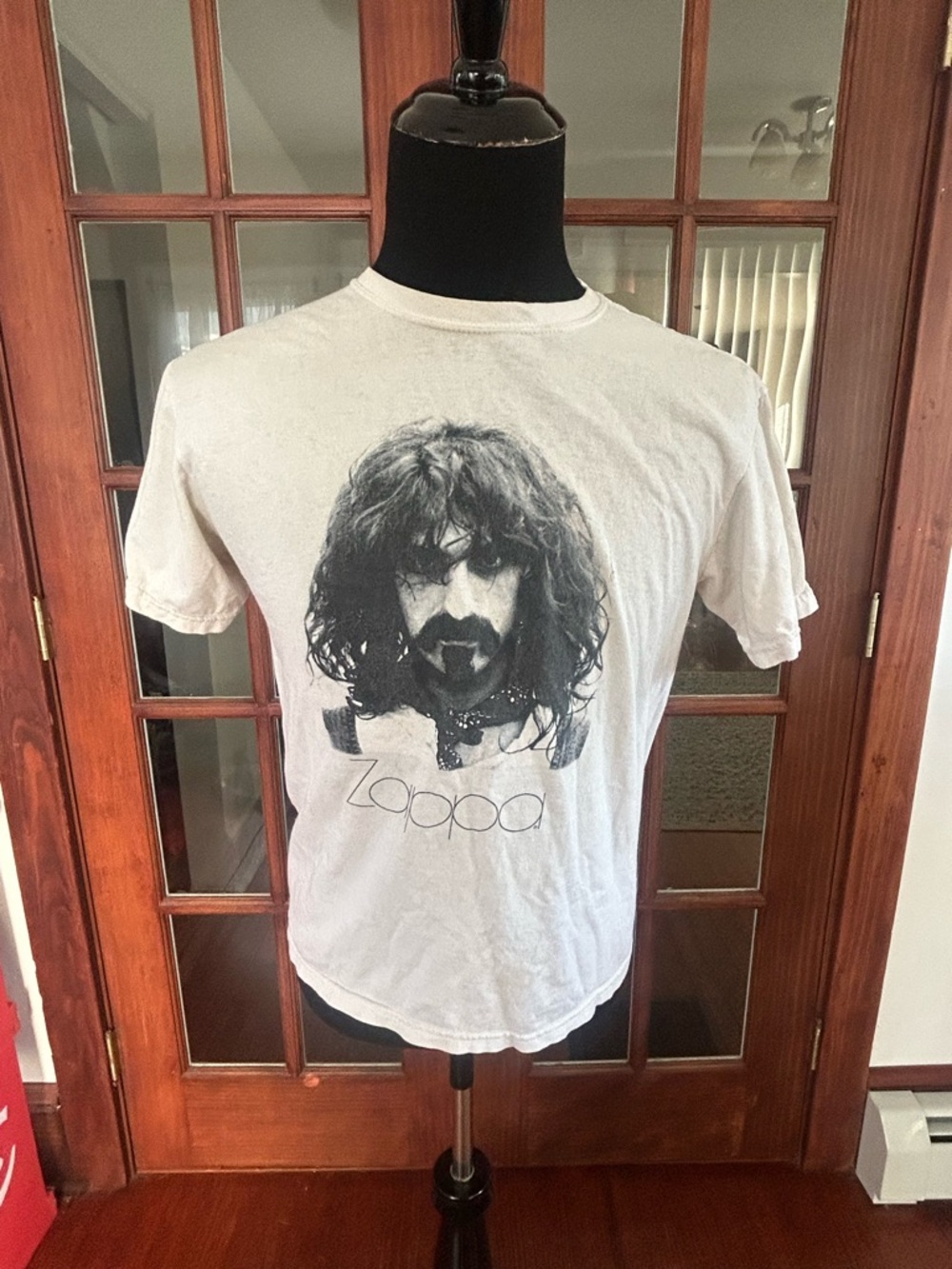 Anvil White Short Sleeve Tee with Black Portrait Graphic - Zappa